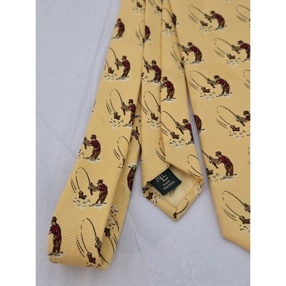 Ralph Lauren Tie Fishing RLL Yellow Silk Fisherman Made In USA - Picture 3 of 7